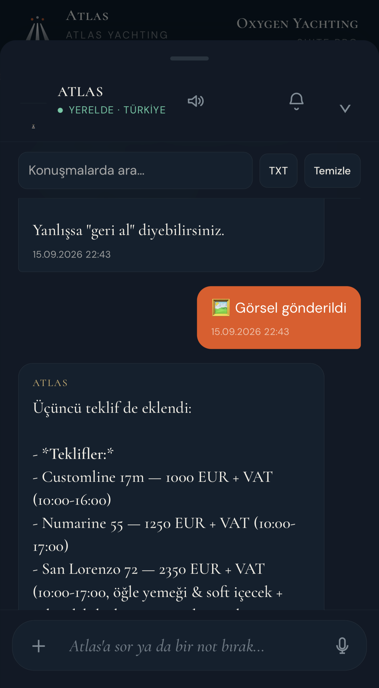 Atlas Operations — ekibin yazdığı mesaj yapılandırılmış talebe dönüşüyor